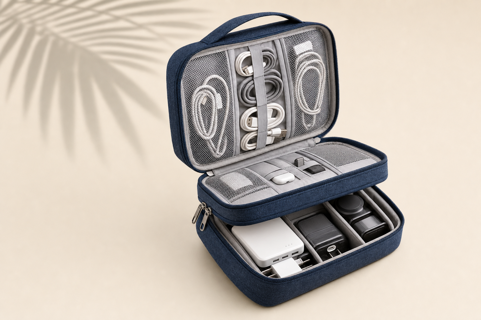 Travel Wash Cable Organiser navy open