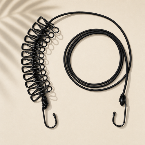 Travel Wash bungee clothesline with metal clips and S-hooks