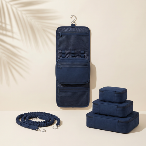 Travel Wash Kit - all 3 in navy canvas on cream